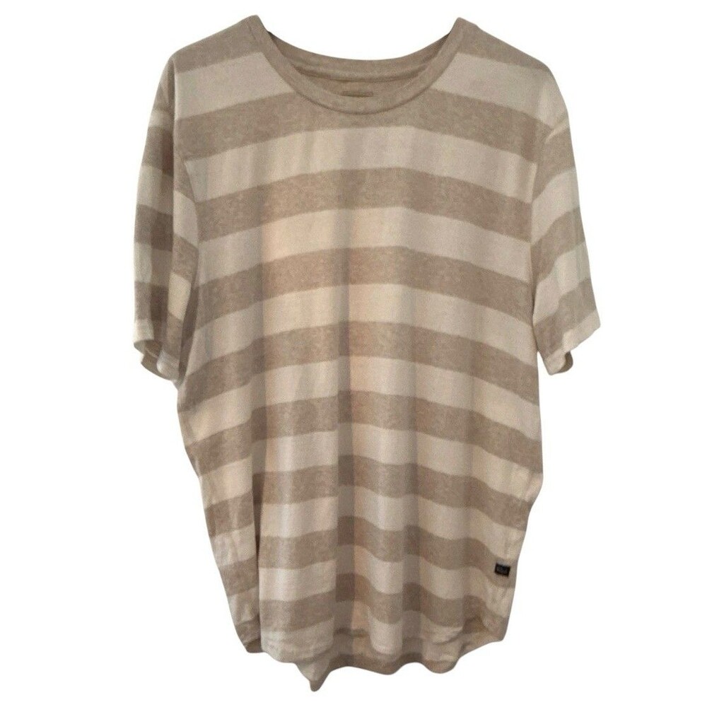 Rails Dane Striped Tee XL Tan Cream Linen Blend Minimalist Preppy t-shirt